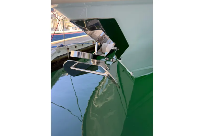 Slide: The Image of 2024 Scout 260 LXF boat anchor detail in marina setting. - 38