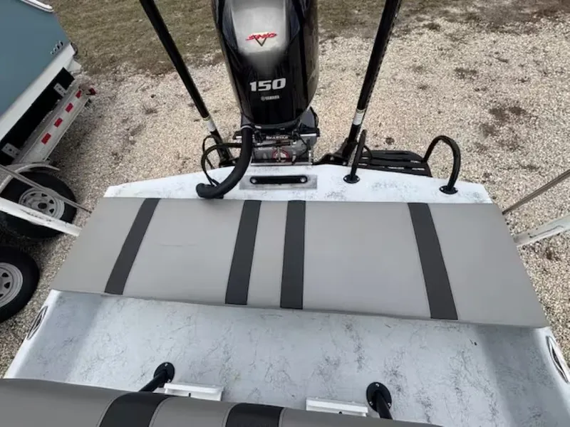 Slide: The Image of Rear view of 2022 Shoalwater 20 CAT with Yamaha 150 engine. - 5