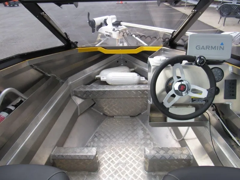 Slide: The Image of Interior of 2021 Stabicraft 1550 Fisher with Garmin controls. - 14