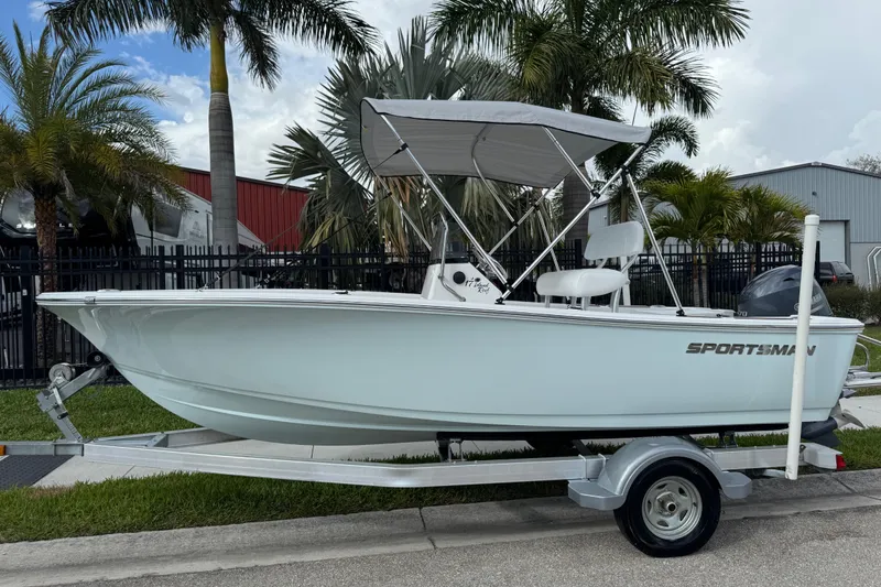 Slide: The Image of 2016 Sportsman Island Reef 17 Center Console boat with Yamaha engine on trailer. - 7