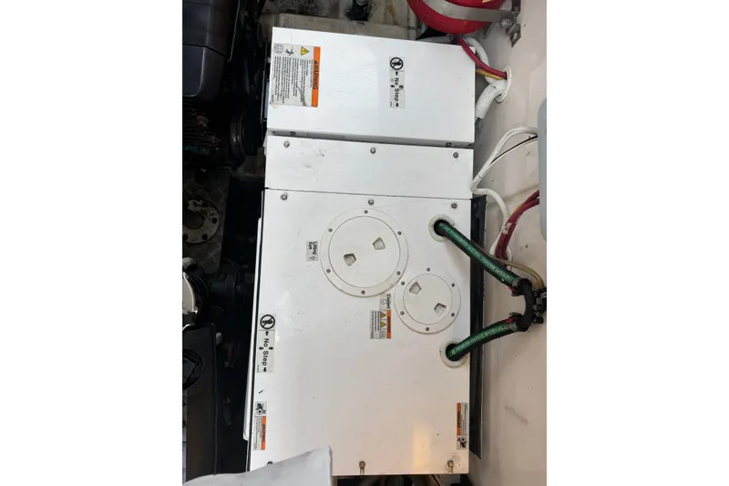Slide: The Image of Engine compartment of 2007 Tiara Yachts 4300 Sovran with electrical components and wiring. - 5