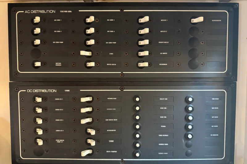 Slide: The Image of Electrical distribution panel on a 2007 Tiara Yachts 4300 Sovran boat. - 8