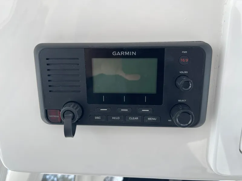 Slide: The Image of Garmin radio on 2024 Regulator 34 boat. - 35
