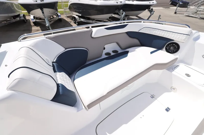 Slide: The Image of 2026 Hurricane SunDeck 2400 OB boat interior with stylish seating and modern design. - 12