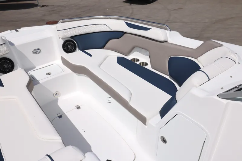 Slide: The Image of 2026 Hurricane SunDeck 2400 OB boat interior with stylish seating and modern design. - 13