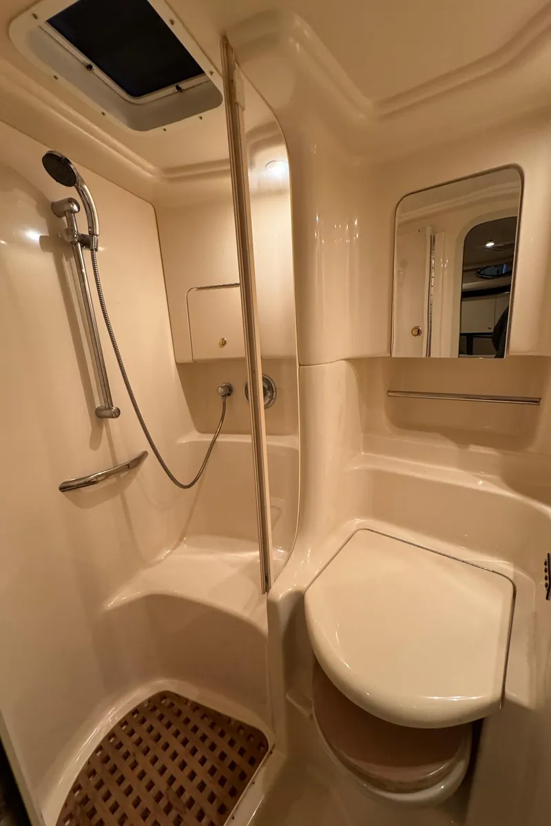 Slide: The Image of Bathroom interior of 2000 Sea Ray 380 Sundancer yacht with shower and toilet. - 10