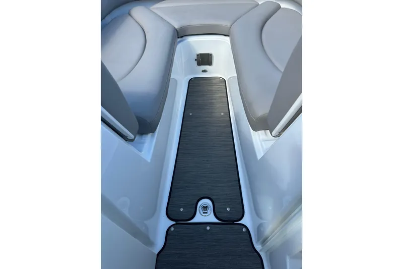 Slide: The Image of 2022 Four Winns HD8 OB boat interior with gray seating and sleek flooring. - 18