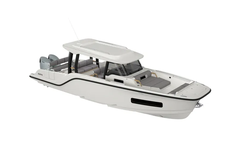 Slide: The Image of 2026 Aiata Wayfinder 38 Suntop boat with sleek design and spacious seating. - 26