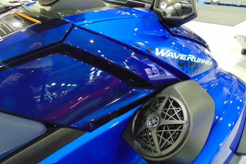 Slide: The Image of 2026 Yamaha WaveRunner VX Limited HO in vibrant blue, showcasing sleek design and speaker detail. - 10