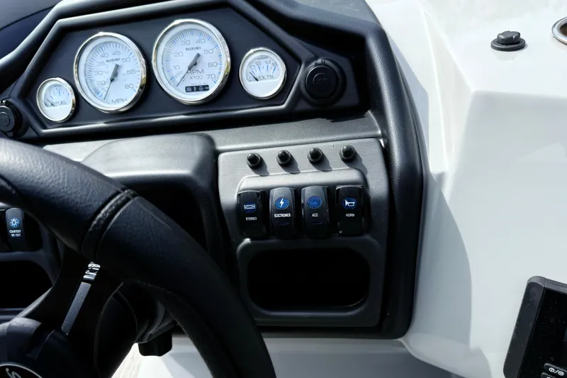 Slide: The Image of Dashboard of 2026 Bentley Pontoons Legacy 220 Cruise XL with gauges and controls. - 16