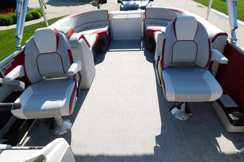 Slide: The Image of 2023 Tahoe Pontoon 2385 LTZ Quad Lounger interior with plush seating and modern design. - 43
