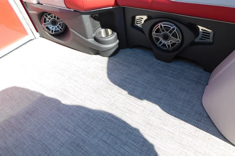 Slide: The Image of Interior of 2023 Tahoe Pontoon 2385 LTZ Quad Lounger with speakers and cup holder. - 37