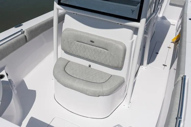 Slide: The Image of 2020 Sportsman Open 282 Center Console boat docked in marina, side view. - 43