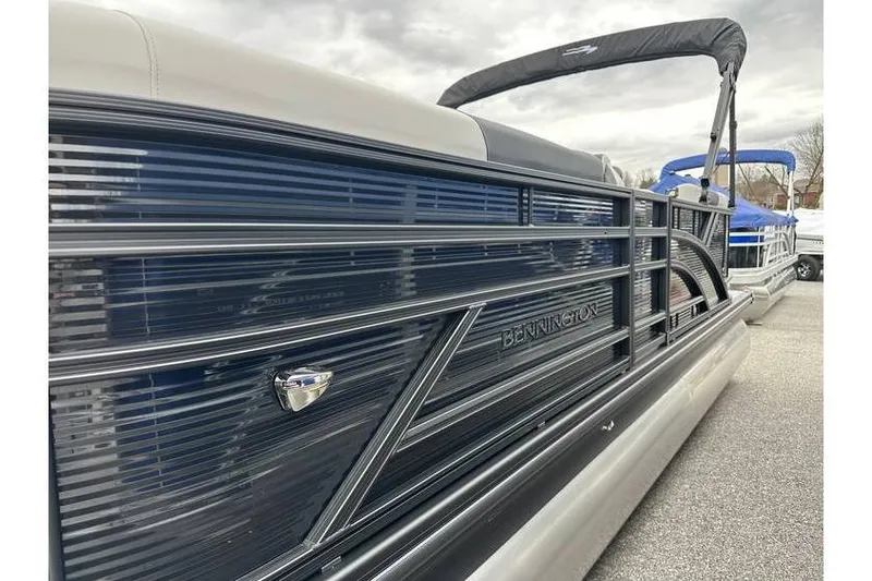 Slide: The Image of 2026 Bennington 20 SSR Quad Bench Tritoon with Yamaha 115 HP, sleek design in stock. - 16