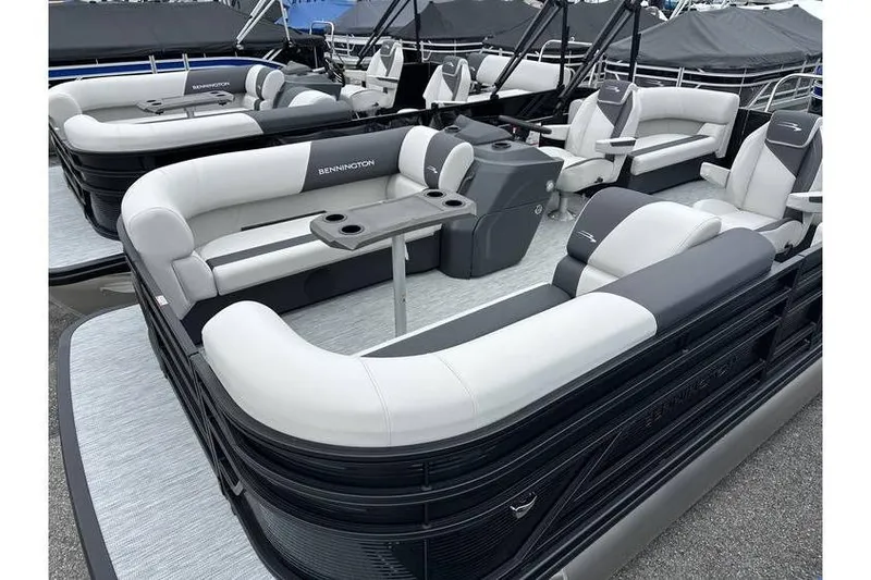 Slide: The Image of 2026 Bennington 20 SSR Quad Bench Tritoon with Yamaha 115 HP, featuring spacious seating. - 17