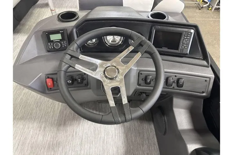 Slide: The Image of Steering console of 2026 Bennington 20 SSR Quad Bench Tritoon with Yamaha 115 HP. - 7