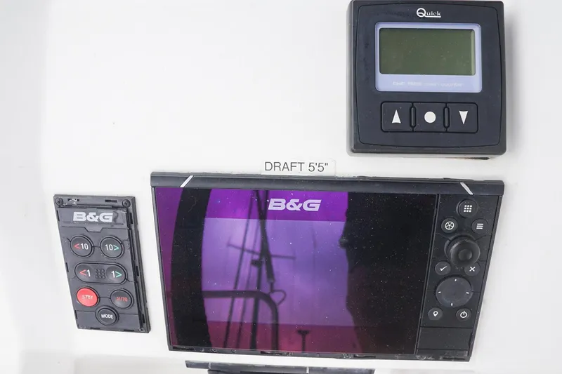 Slide: The Image of Control panel of a 2021 Beneteau Oceanis 38.1 sailboat with B&G navigation equipment. - 44