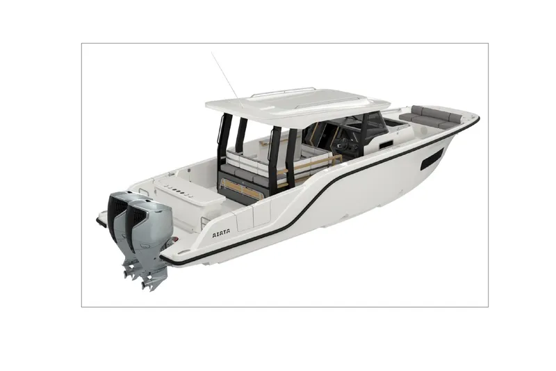 Slide: The Image of 2026 Aiata Wayfinder 38 Suntop boat with dual engines, sleek design, and spacious deck. - 21