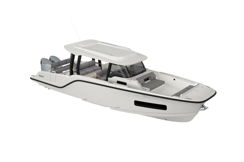 Slide: The Image of 2026 Aiata Wayfinder 38 Suntop boat, sleek design, spacious seating, modern features. - 22