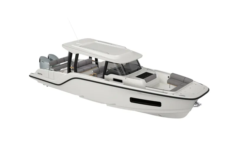 Slide: The Image of 2026 Aiata Wayfinder 38 Suntop boat, sleek design, spacious seating, modern features. - 25