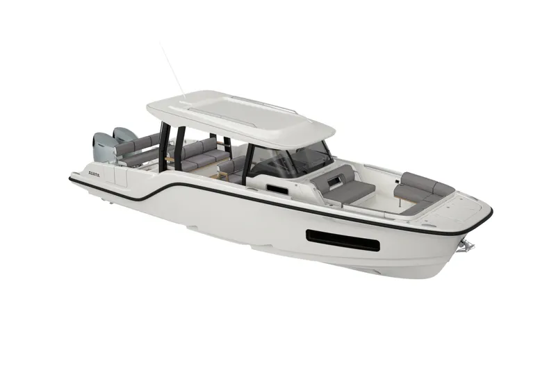 Slide: The Image of 2026 Aiata Wayfinder 38 Suntop boat, sleek design, spacious seating, modern features. - 23