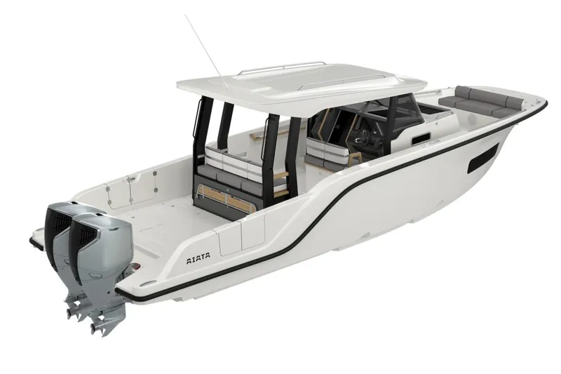 Slide: The Image of Aiata Wayfinder 38 Suntop 2026 with dual engines, modern design. - 5