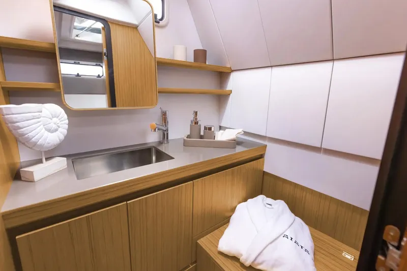 Slide: The Image of Luxurious bathroom interior of 2026 Aiata Wayfinder 38 yacht with modern fixtures. - 17