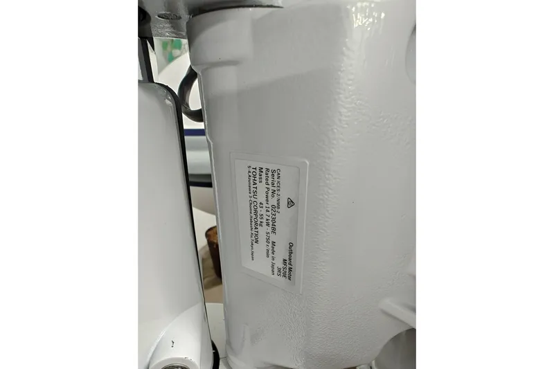 Slide: The Image of Close-up of a 2021 Highfield Classic 310 FCT outboard motor label. - 5