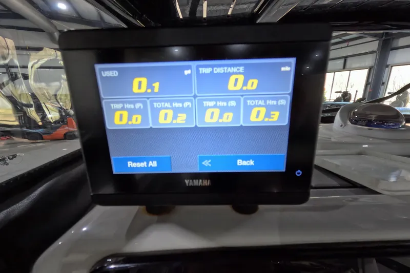 Slide: The Image of Yamaha display showing trip data on a 2024 Tidewater boat dashboard. - 15