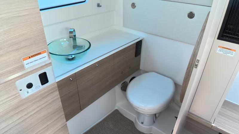 Slide: The Image of Interior of the Saxdor 320 GTO featuring a modern sink and toilet. - 29