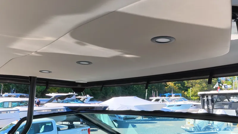 Slide: The Image of The image shows the roof of a 2027 Saxdor 320 GTO with built-in lights. - 30