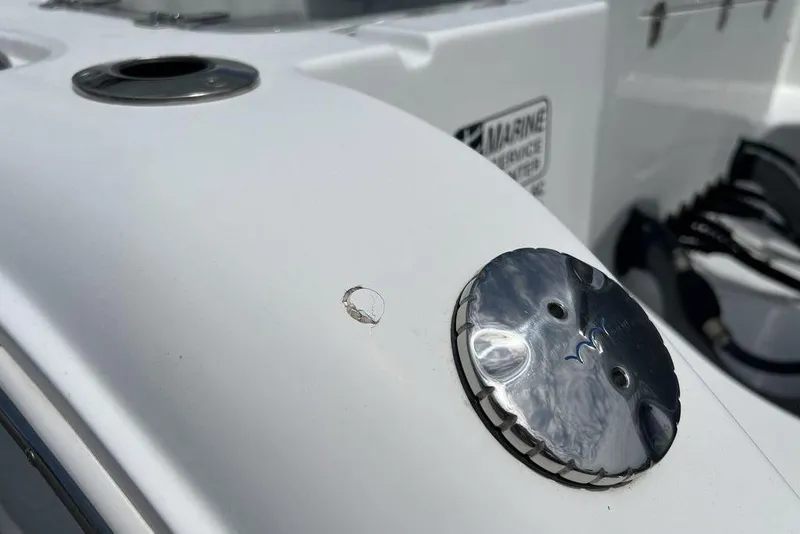 Slide: The Image of Close-up of 2026 Sea Hunt Gamefish 25 boat detail with metal fittings. - 3