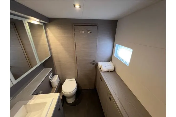 Slide: The Image of Modern bathroom interior of 2024 Fountaine Pajot MY 44 yacht, featuring sleek design and amenities. - 17