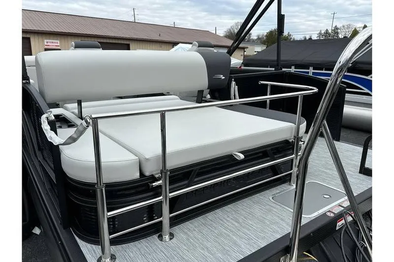 Slide: The Image of 2026 Bennington 22 SSB SwingBack Tritoon with Yamaha 150 Hp, featuring sleek seating design. - 21