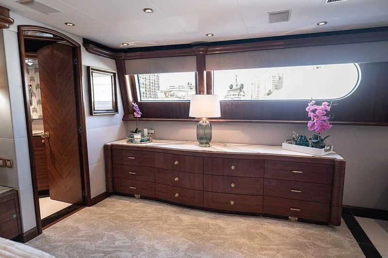 Slide: The Image of Luxurious interior of 2003 Cheoy Lee Trideck yacht with elegant wood cabinetry and decor. - 12