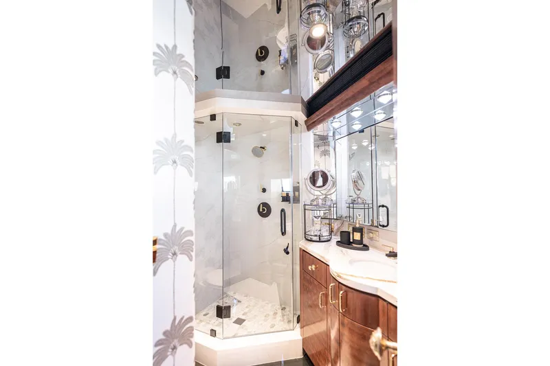 Slide: The Image of Luxurious bathroom on 2003 Cheoy Lee Trideck yacht with glass shower and elegant fixtures. - 17