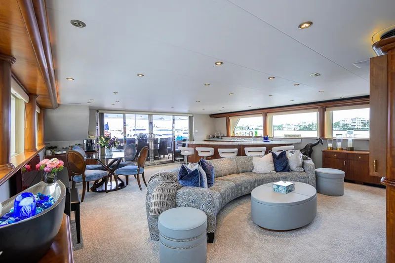 Slide: The Image of Luxurious 2003 Cheoy Lee Trideck yacht interior with elegant seating and dining area. - 47