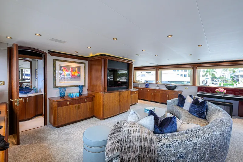 Slide: The Image of Luxurious interior of 2003 Cheoy Lee Trideck yacht with elegant furnishings and large windows. - 48