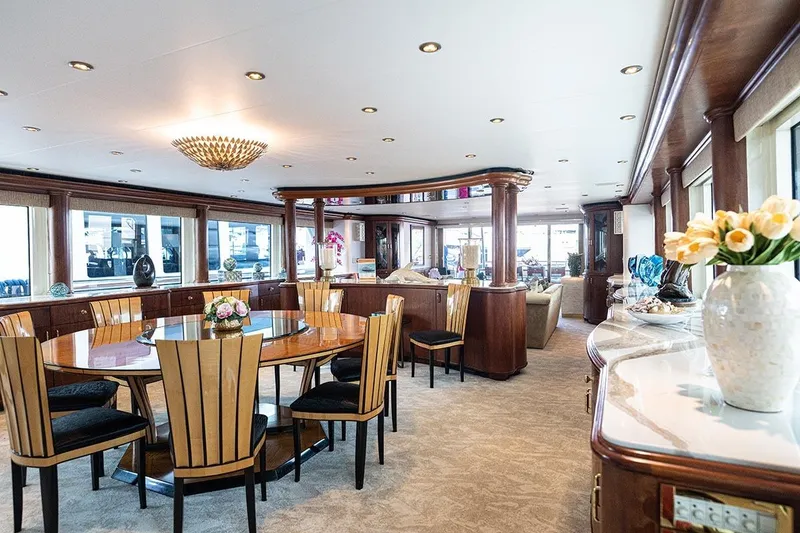 Slide: The Image of Luxurious interior of 2003 Cheoy Lee Trideck yacht with elegant dining area. - 6