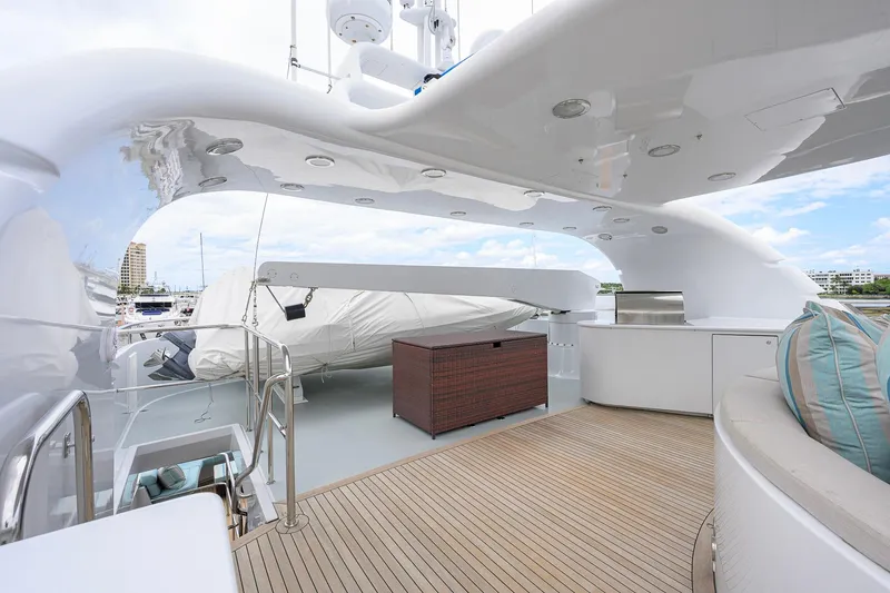 Slide: The Image of Luxurious 2003 Cheoy Lee Trideck yacht deck with modern amenities and sleek design. - 62
