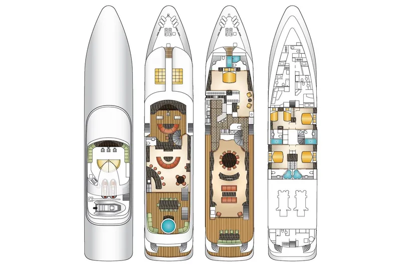 Slide: The Image of Floor plan of 2003 Cheoy Lee Trideck yacht, showcasing detailed interior layout. - 84
