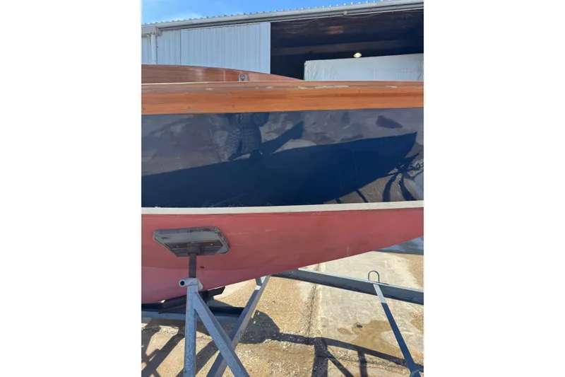 Slide: The Image of 2018 Ballentine's Boat Shop Doughdish sailboat hull on a stand. - 7