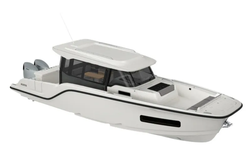 Slide: The Image of Aiata Wayfinder 38 Cabin 2026, modern motorboat design. - 5