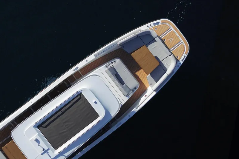 Slide: The Image of Overhead view of 2026 Aiata Wayfinder 38 yacht with sleek design and spacious deck. - 10