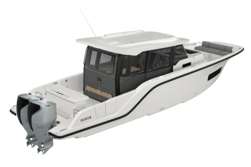Slide: The Image of Aiata Wayfinder 38 Cabin 2026 with dual engines, modern design. - 6
