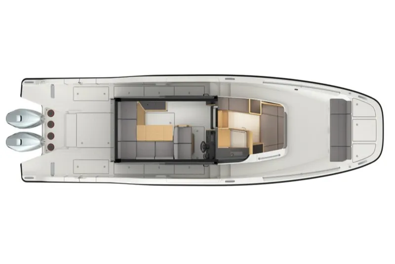 Slide: The Image of Top view of Aiata Wayfinder 38 Cabin boat, model year 2026. - 7