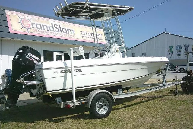 Slide: The Image of 2010 Sea Fox 187 Center Console boat on trailer, displayed at Grand Slam Consignment Boat Sales. - 7