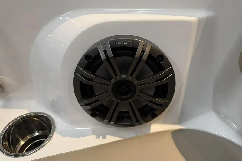 Slide: The Image of Speaker system on 2026 Tahoe 2150 boat, featuring Kicker audio. - 10
