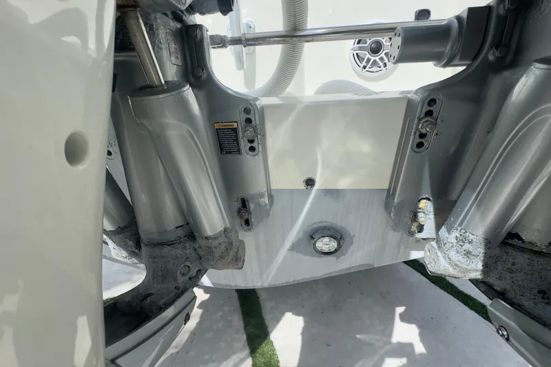 Slide: The Image of Close-up of 2007 Intrepid 370 Center Console boat's hydraulic steering system. - 16