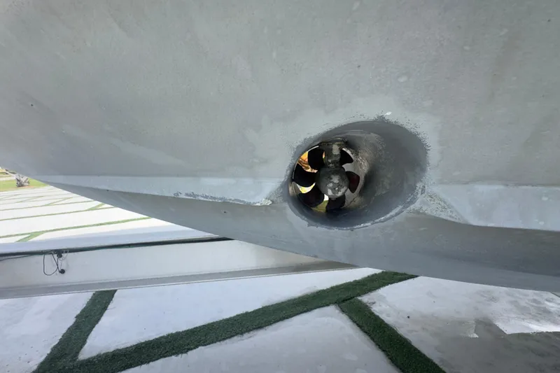 Slide: The Image of Close-up of a 2007 Intrepid 370 Center Console boat's bow thruster. - 28